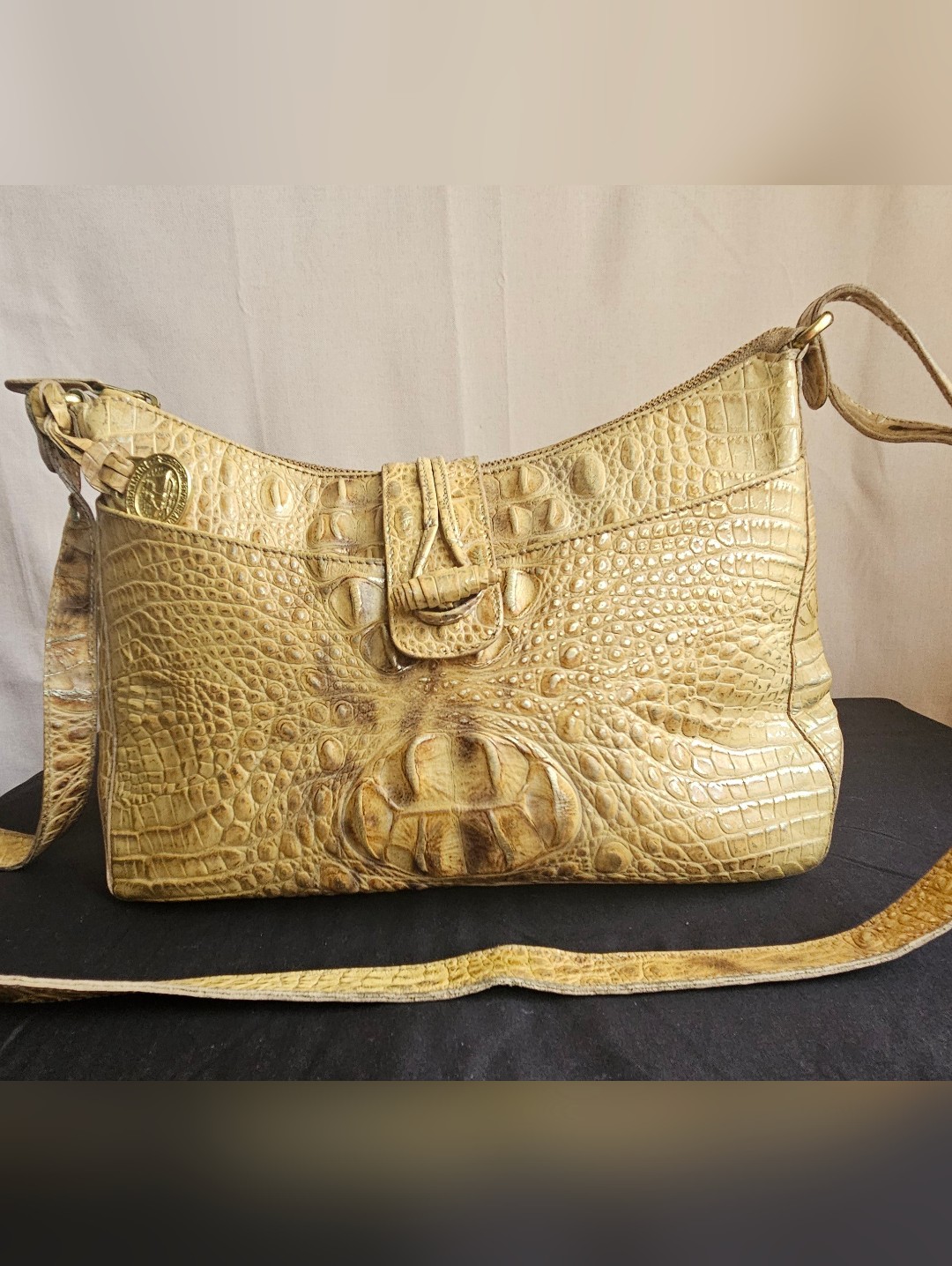 Brahmin Gold Croc-Embossed Leather Shoulder Bag